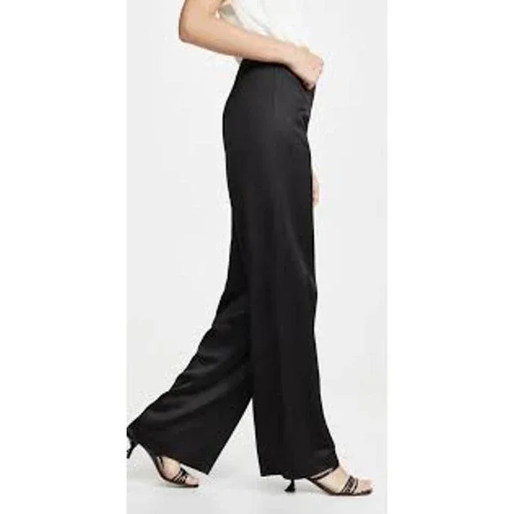 NWT Theory Calvan M Satin Wide Leg Pants 12 Black Women's Trousers - Picture 1 of 4